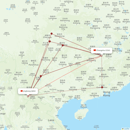 Qingdao Airlines flights between Changsha and Jinghong