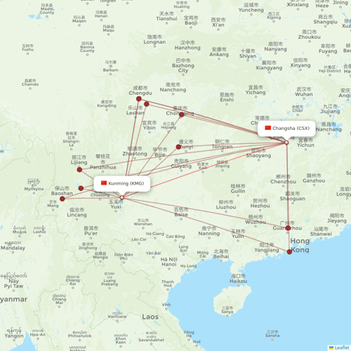 HongTu Airlines flights between Changsha and Kunming