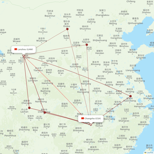 Qingdao Airlines flights between Changsha and Lanzhou