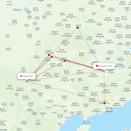 HongTu Airlines flights between Changsha and Lijiang