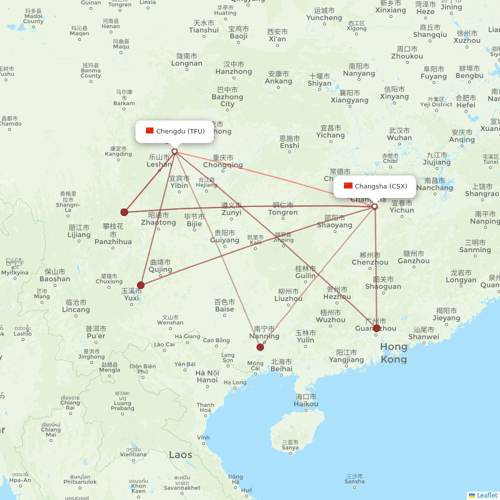 Okay Airways flights between Changsha and Chengdu