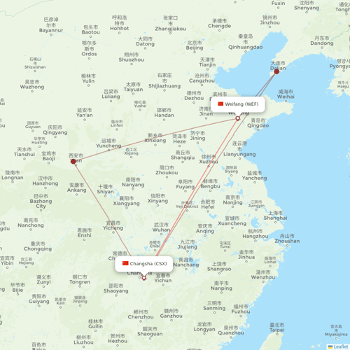 Qingdao Airlines flights between Changsha and Weifang