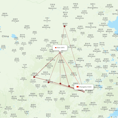 Joy Air flights between Changsha and Xian