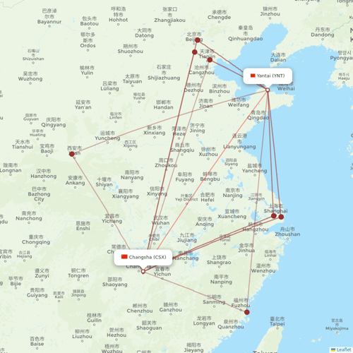 Joy Air flights between Changsha and Yantai