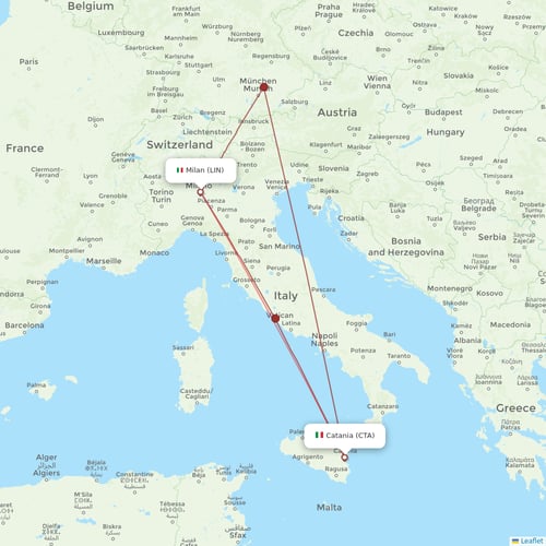 ITA Airways flights between Catania and Milan