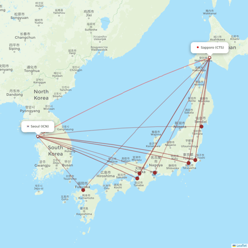 T´Way Air flights between Sapporo and Seoul