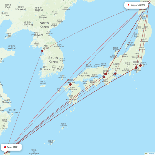 Starlux Airlines flights between Sapporo and Taipei