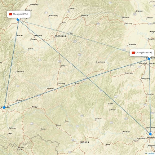 Tibet Airlines flights between Chengdu and Changsha