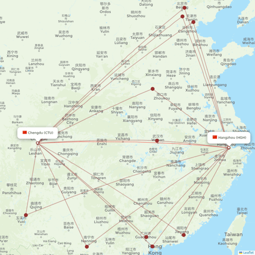 Sichuan Airlines flights between Chengdu and Hangzhou