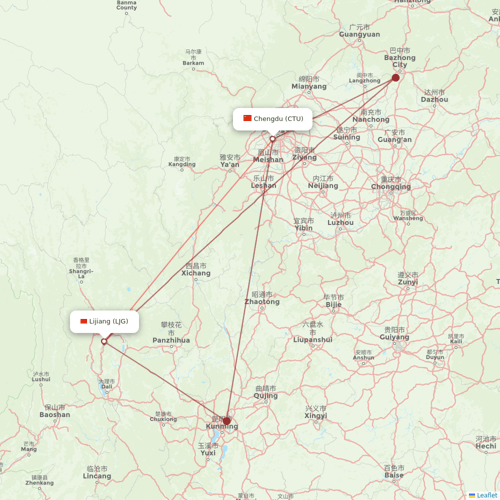 Tibet Airlines flights between Chengdu and Lijiang