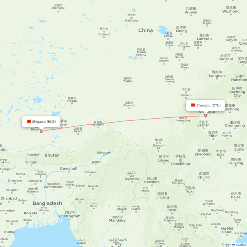 Tibet Airlines flights between Chengdu and Shigatse