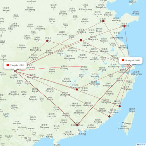 Tibet Airlines flights between Chengdu and Shanghai
