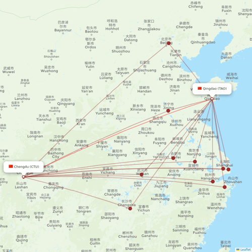 Sichuan Airlines flights between Chengdu and Qingdao