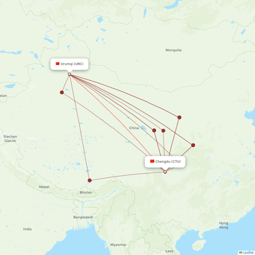 Sichuan Airlines flights between Chengdu and Urumqi