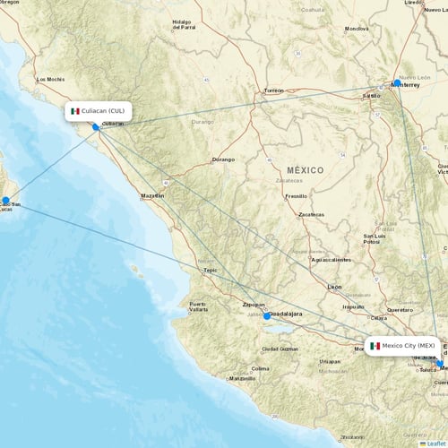 Aeromexico flights between Culiacan and Mexico City
