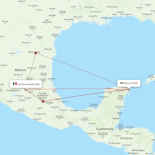 Volaris flights between Cancun and Leon/Guanajuato