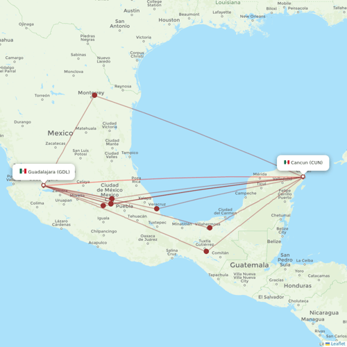Volaris flights between Cancun and Guadalajara