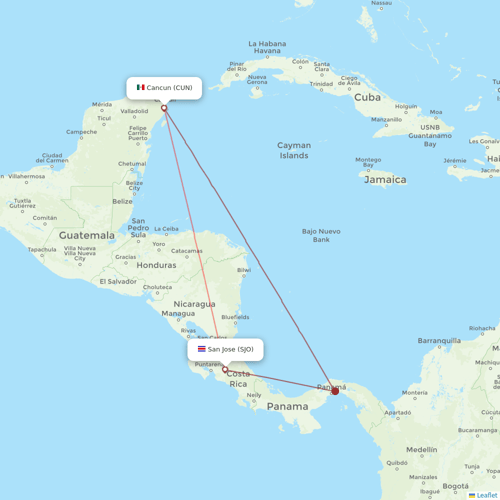 Volaris Costa Rica flights between Cancun and San Jose