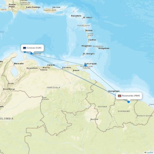 Fly All Ways flights between Curacao and Paramaribo
