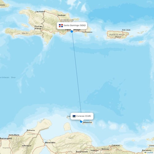 Atlantique Air flights between Curacao and Santo Domingo