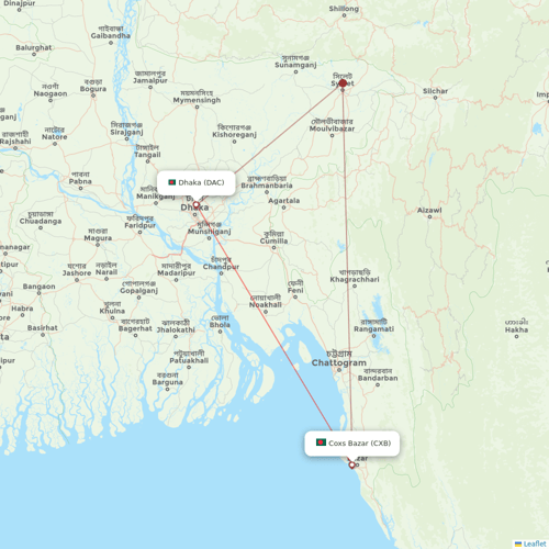 Novoair flights between Coxs Bazar and Dhaka