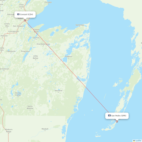 Maya Island Air flights between Corozal and San Pedro