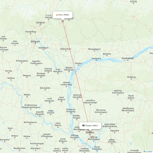 Drukair flights between Dhaka and Paro