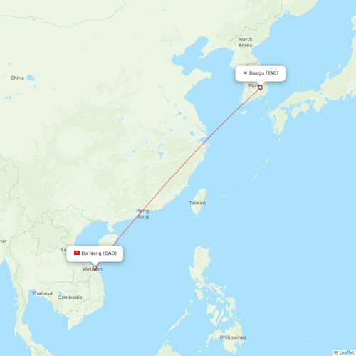 T´Way Air flights between Da Nang and Daegu