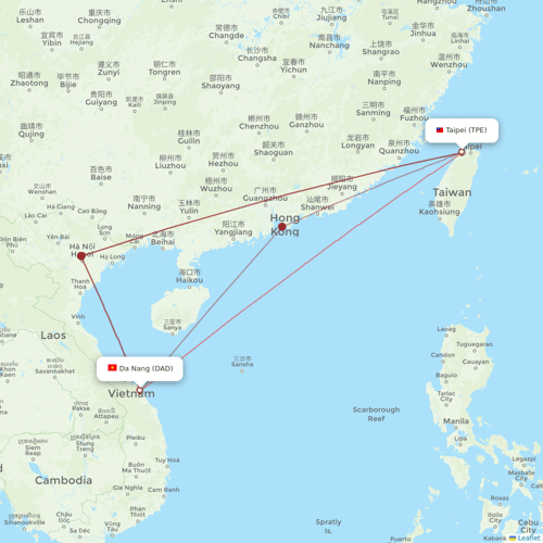 Starlux Airlines flights between Da Nang and Taipei