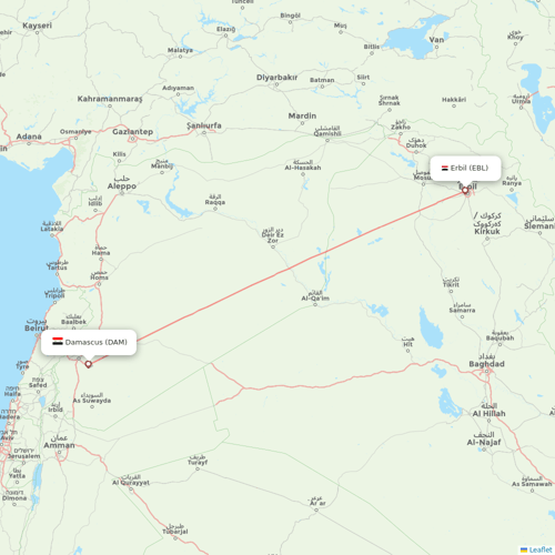Fly Baghdad flights between Damascus and Erbil