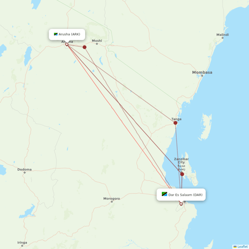 Precision Air flights between Dar Es Salaam and Arusha