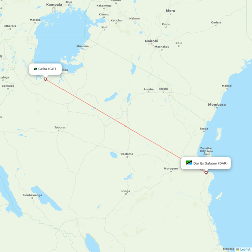 Air Tanzania flights between Dar Es Salaam and Geita