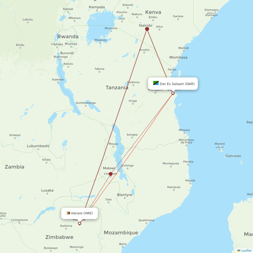 Air Tanzania flights between Dar Es Salaam and Harare