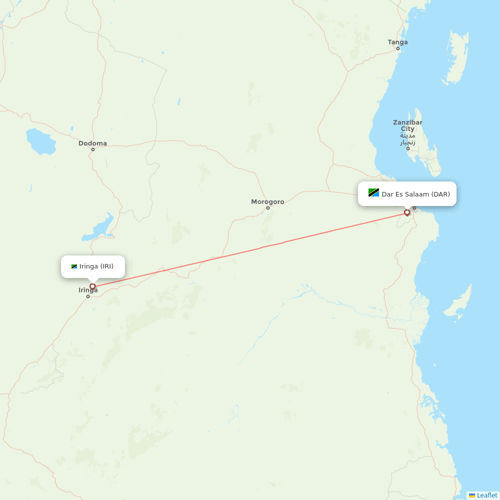 Auric Air flights between Dar Es Salaam and Iringa