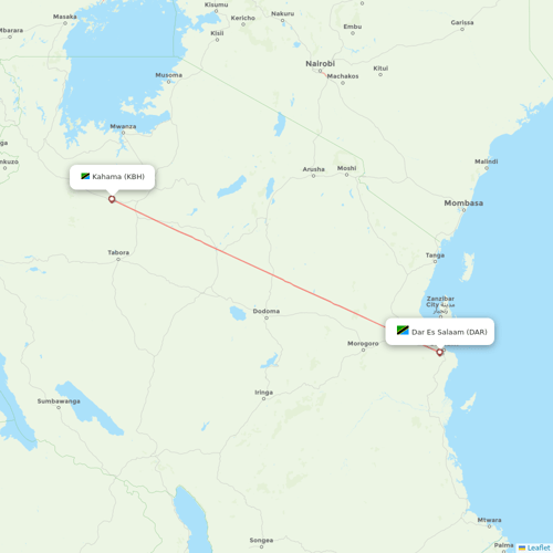 Precision Air flights between Dar Es Salaam and Kahama