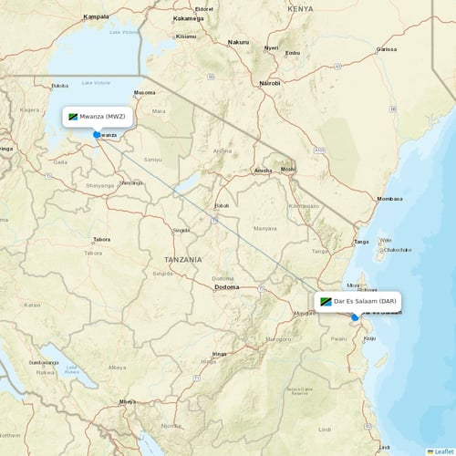 HOP!-REGIONAL flights between Dar Es Salaam and Mwanza