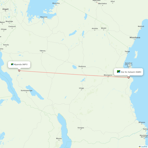 Air Tanzania flights between Dar Es Salaam and Mpanda