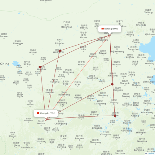 Ruili Airlines flights between Datong and Chengdu