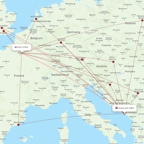 Croatia Airlines flights between Dubrovnik and Paris