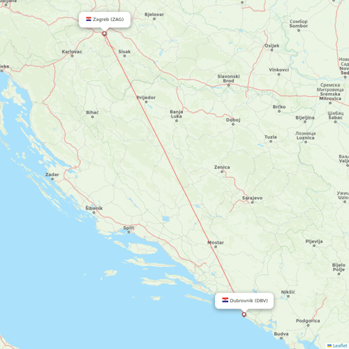 Croatia Airlines flights between Dubrovnik and Zagreb