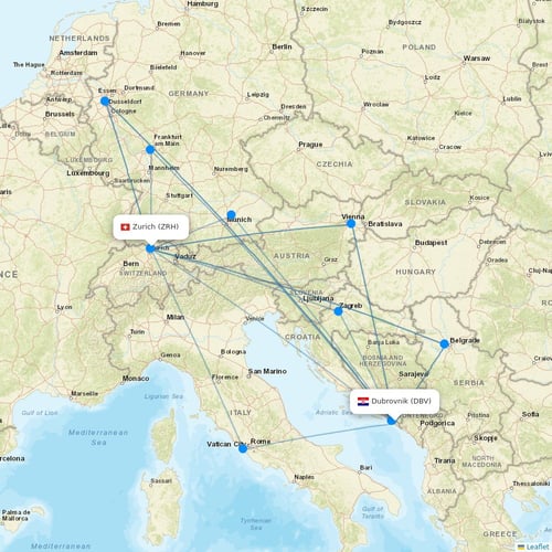 Croatia Airlines flights between Dubrovnik and Zurich