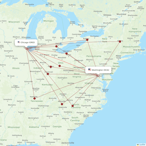 United Airlines flights between Washington and Chicago