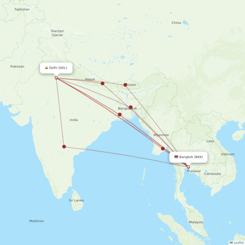 Thai Airways International flights between Delhi and Bangkok
