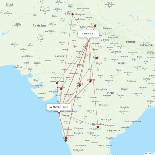 IndiGo flights between Delhi and Mumbai