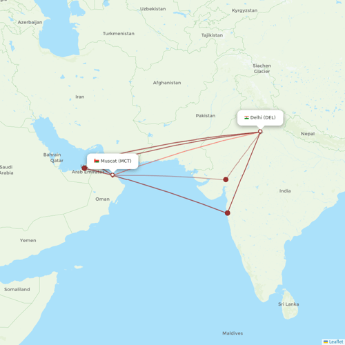 Oman Air flights between Delhi and Muscat