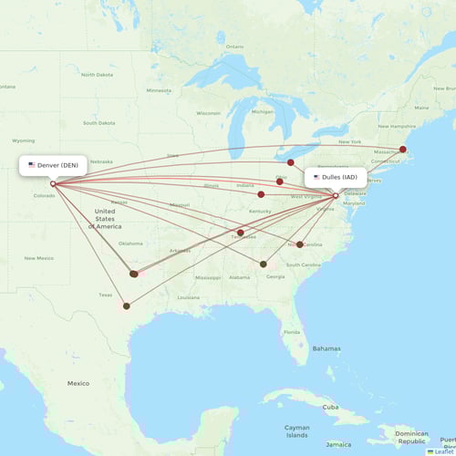United Airlines flights between Denver and Dulles