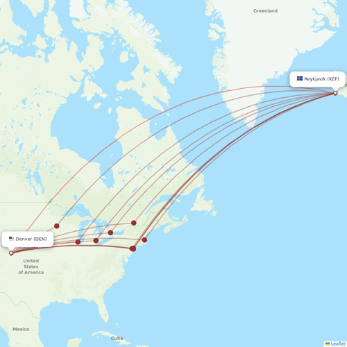 Icelandair flights between Denver and Reykjavik