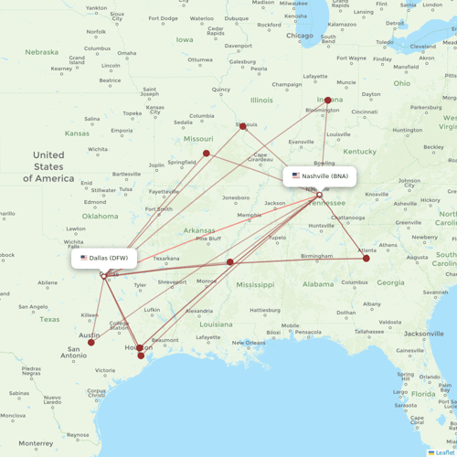American Airlines flights between Dallas and Nashville