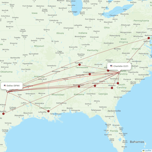 American Airlines flights between Dallas and Charlotte