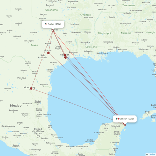 Sun Country Airlines flights between Dallas and Cancun
